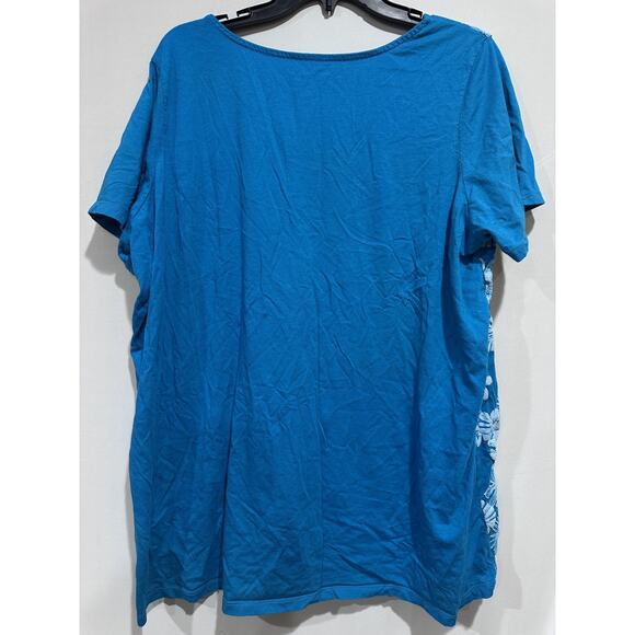 Woman Within Shirt Womens 18/20 Teal Floral Tropical Scoop Neck Plus Size Top - Picture 2 of 6